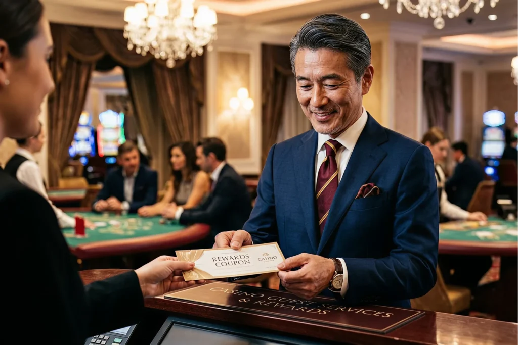 韓国カジノのクーポンを入手している男性