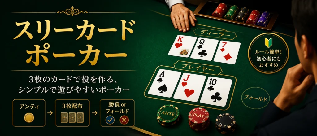 スリーカードポーカーの遊び方|アンティから3枚配布・勝負orフォールドの流れ