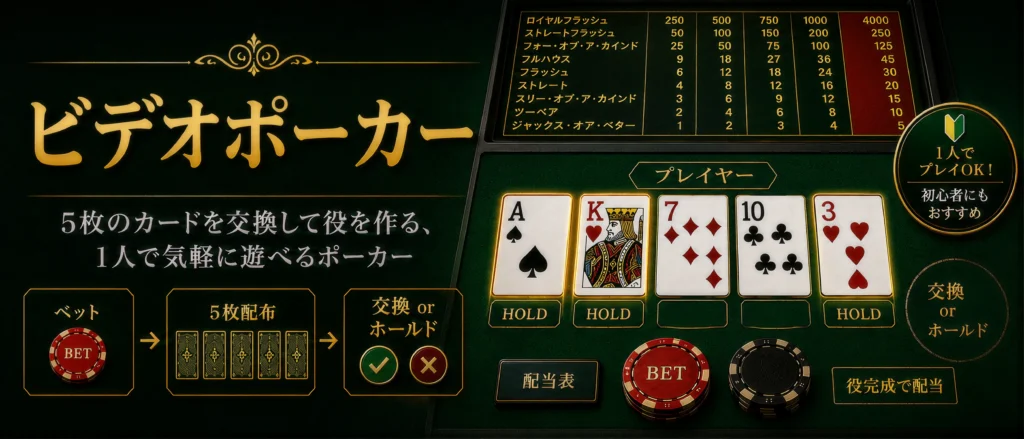 ビデオポーカーの遊び方と配当表|9/6ジャックス・オア・ベターの標準配当